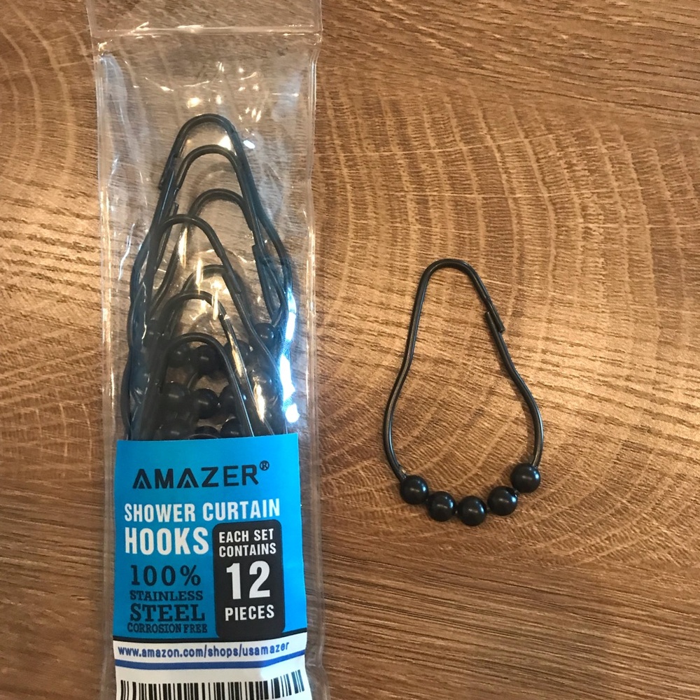 Amazer Black Shower Curtain Hooks with Beads - Pack of 12